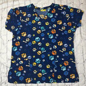 Wonder Wink Navy Paw Print Scrub Top Large Description: